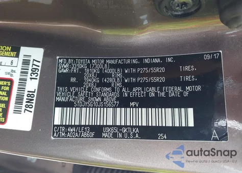 2018 Toyota Sequoia Limited из США, поврежденный, VIN 5TDJY5G10JS156577